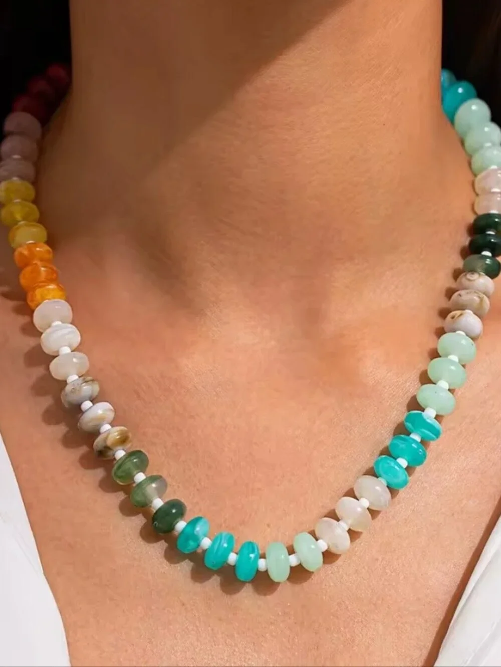 New! Boho Rainbow Beaded Statement Necklace – Vibrant Multi-Color #1030 25a NWOT